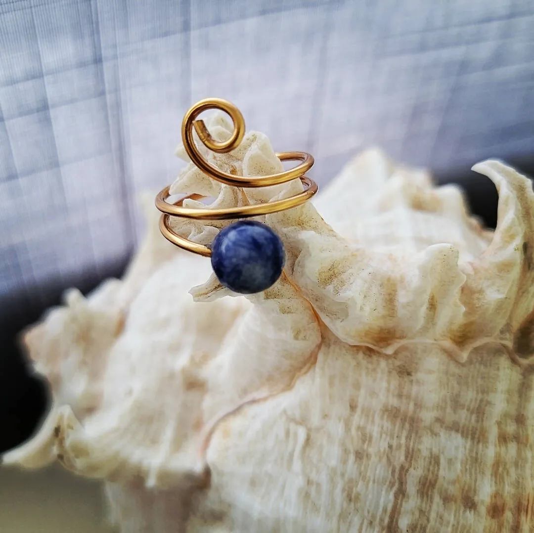 Wire Wrapped Lapis and Copper Ring by Island Girl Art