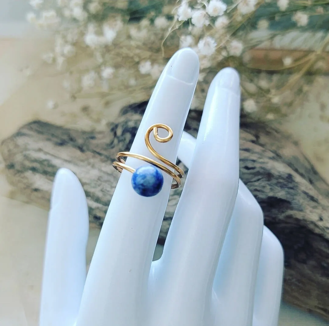 Wire Wrapped Lapis and Copper Ring by Island Girl Art