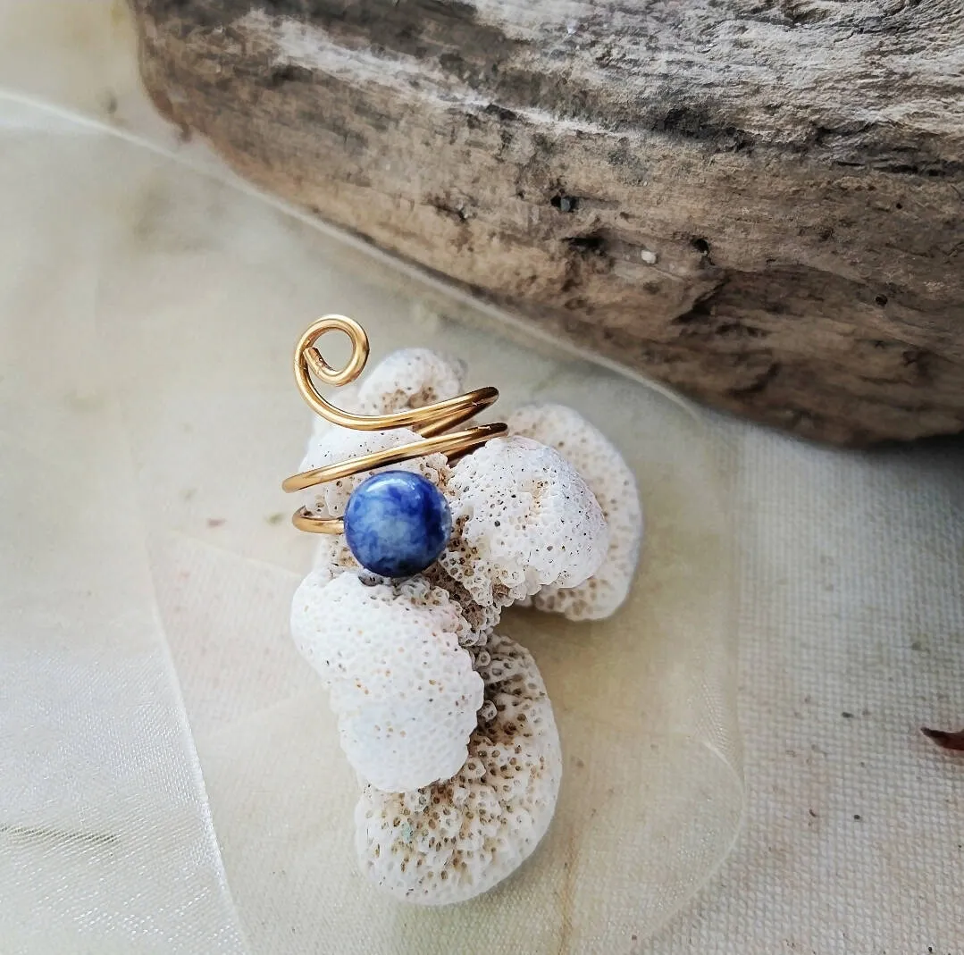 Wire Wrapped Lapis and Copper Ring by Island Girl Art