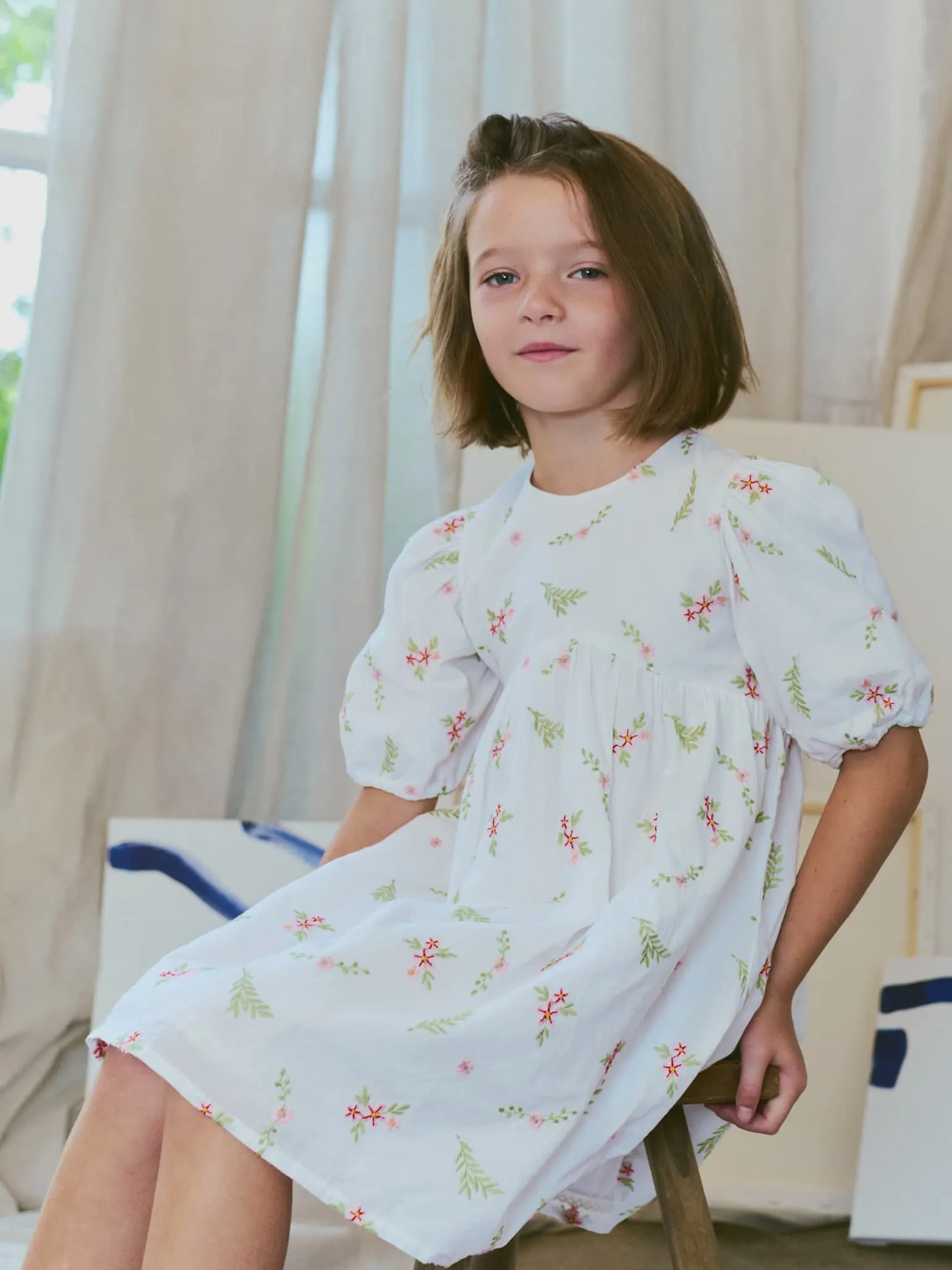 Ivory Floral Dora Girl Embroidered Dress