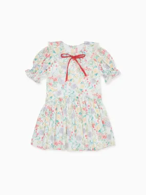 Ivory Floral Izara Girl Drop Waist Dress