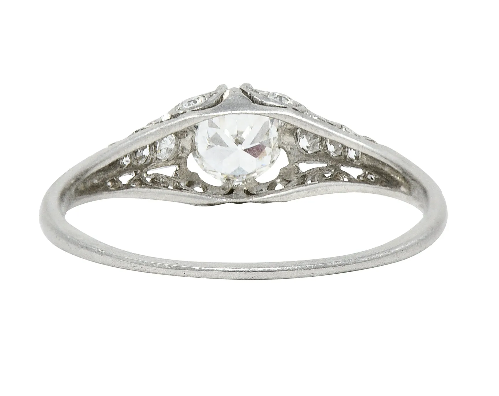 J. E. Caldwell & Co. 1920's Art Deco 0.56 CTW Old European Cut Diamond Platinum Scrolling Vine Belcher Set Engagement Ring