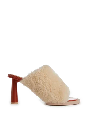 Beige Lambswool Mules