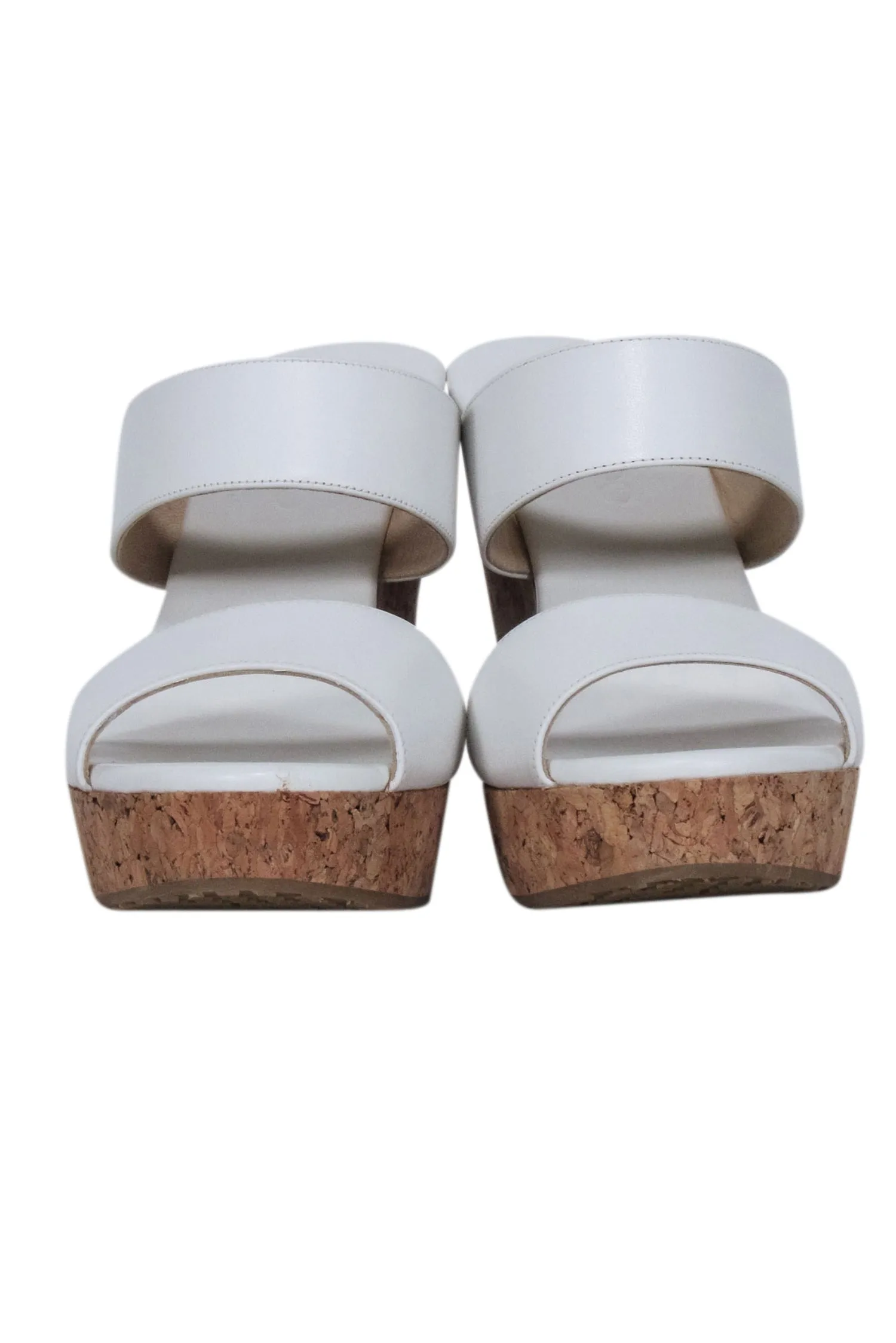 Jimmy Choo - White Leather Upper Platform Cork Wedges Sz 9