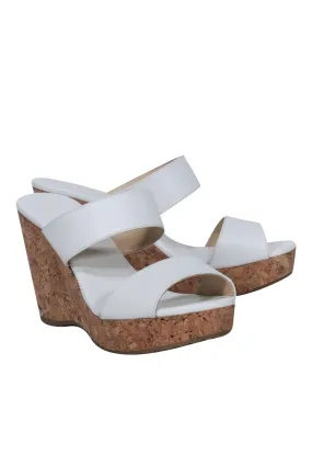 Jimmy Choo - White Leather Upper Platform Cork Wedges Sz 9