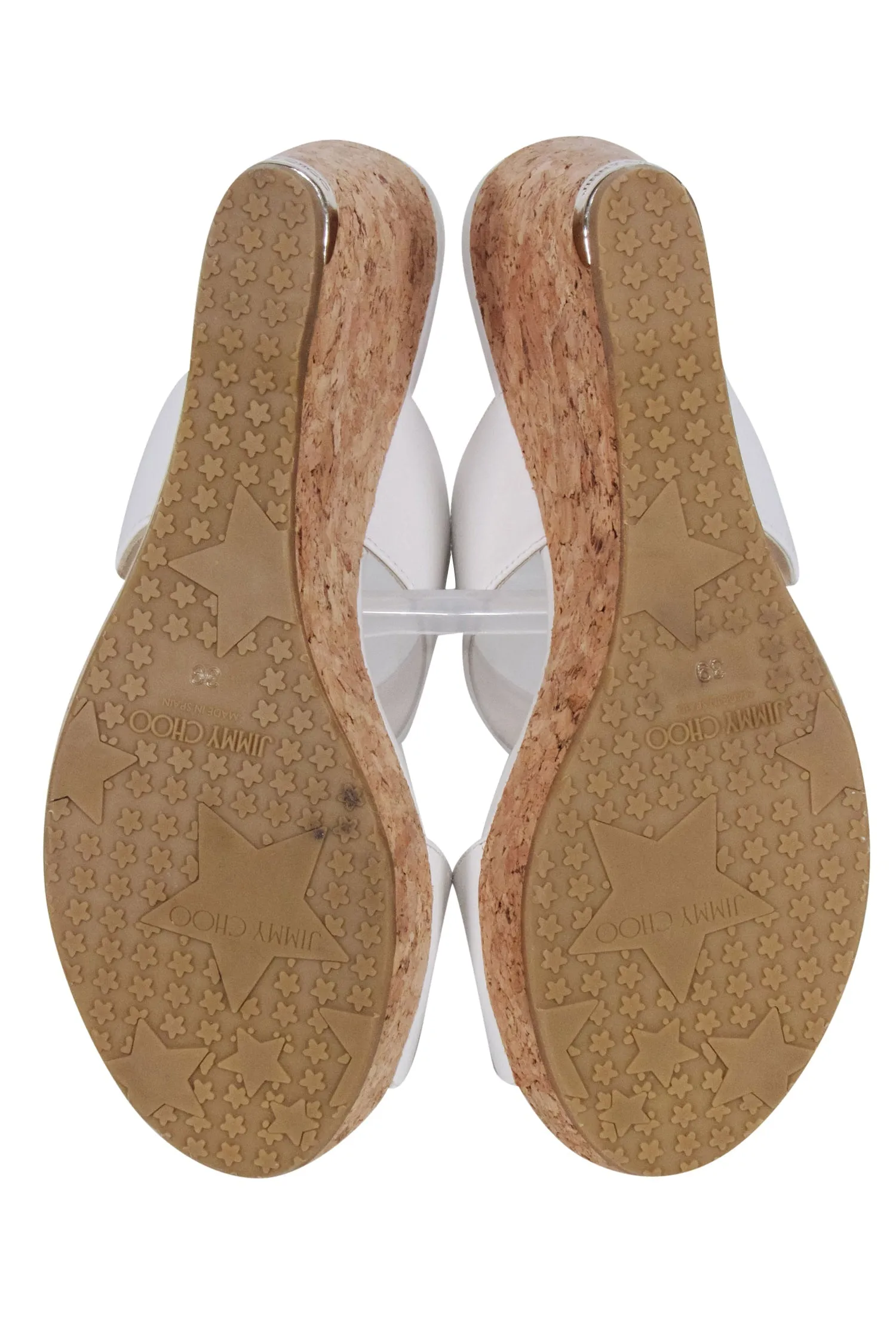 Jimmy Choo - White Leather Upper Platform Cork Wedges Sz 9