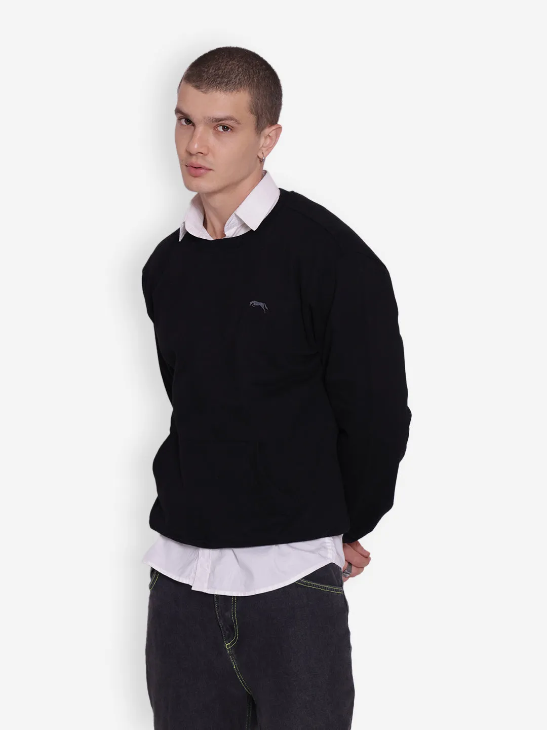 JUMP USA Men's Solid Black Pullover Sweatshirt