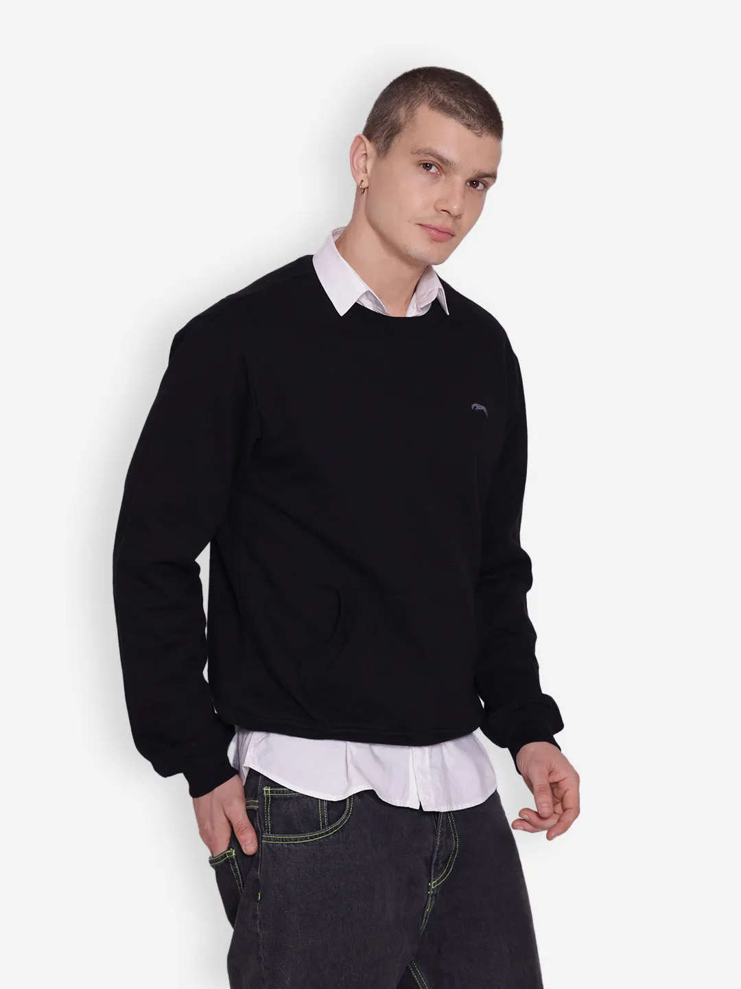 JUMP USA Men's Solid Black Pullover Sweatshirt