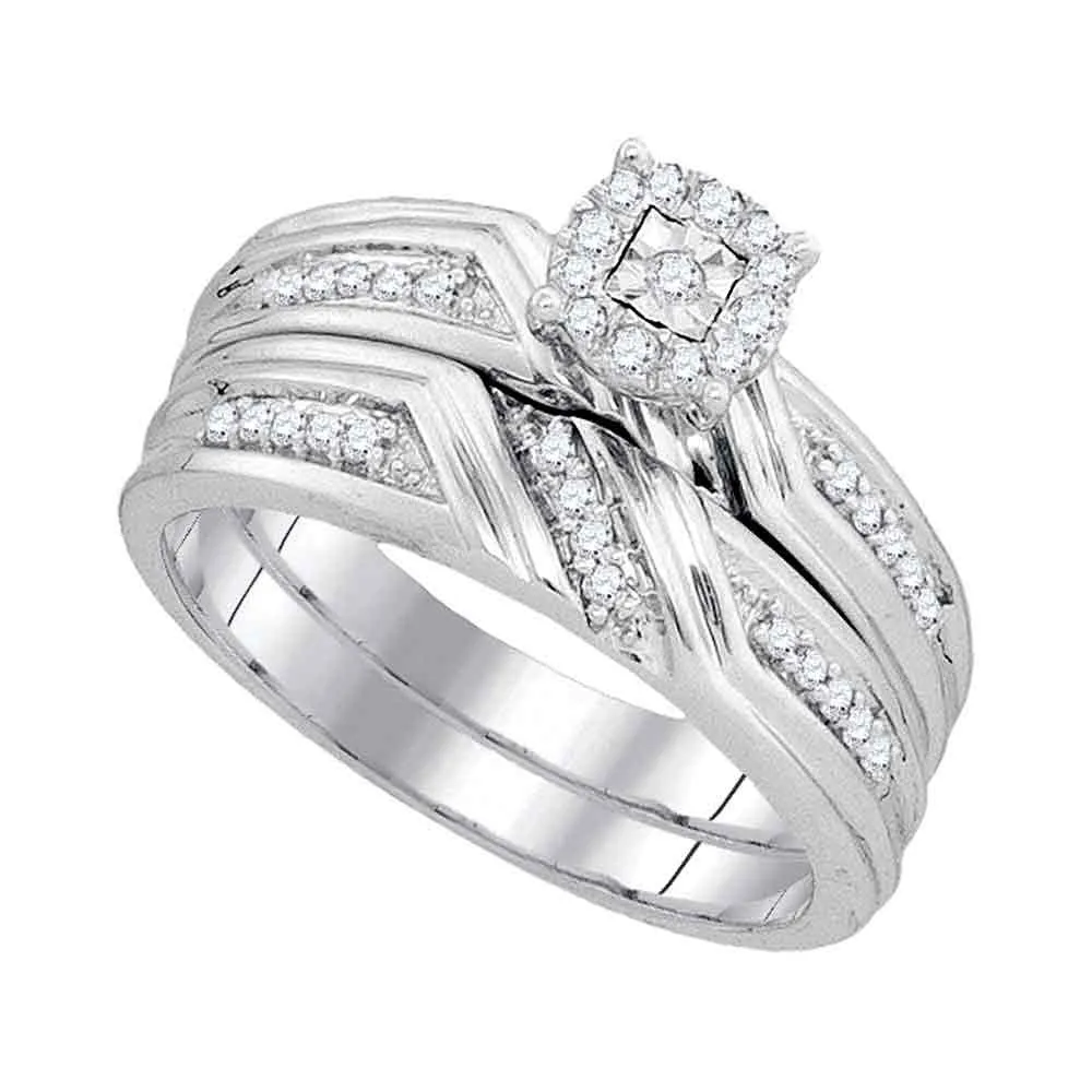 Keene Jewelers 10kt White Gold His Hers Round Diamond Solitaire Matching Wedding Set 1/3 Cttw