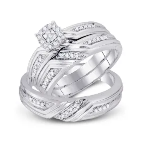 Keene Jewelers 10kt White Gold His Hers Round Diamond Solitaire Matching Wedding Set 1/3 Cttw