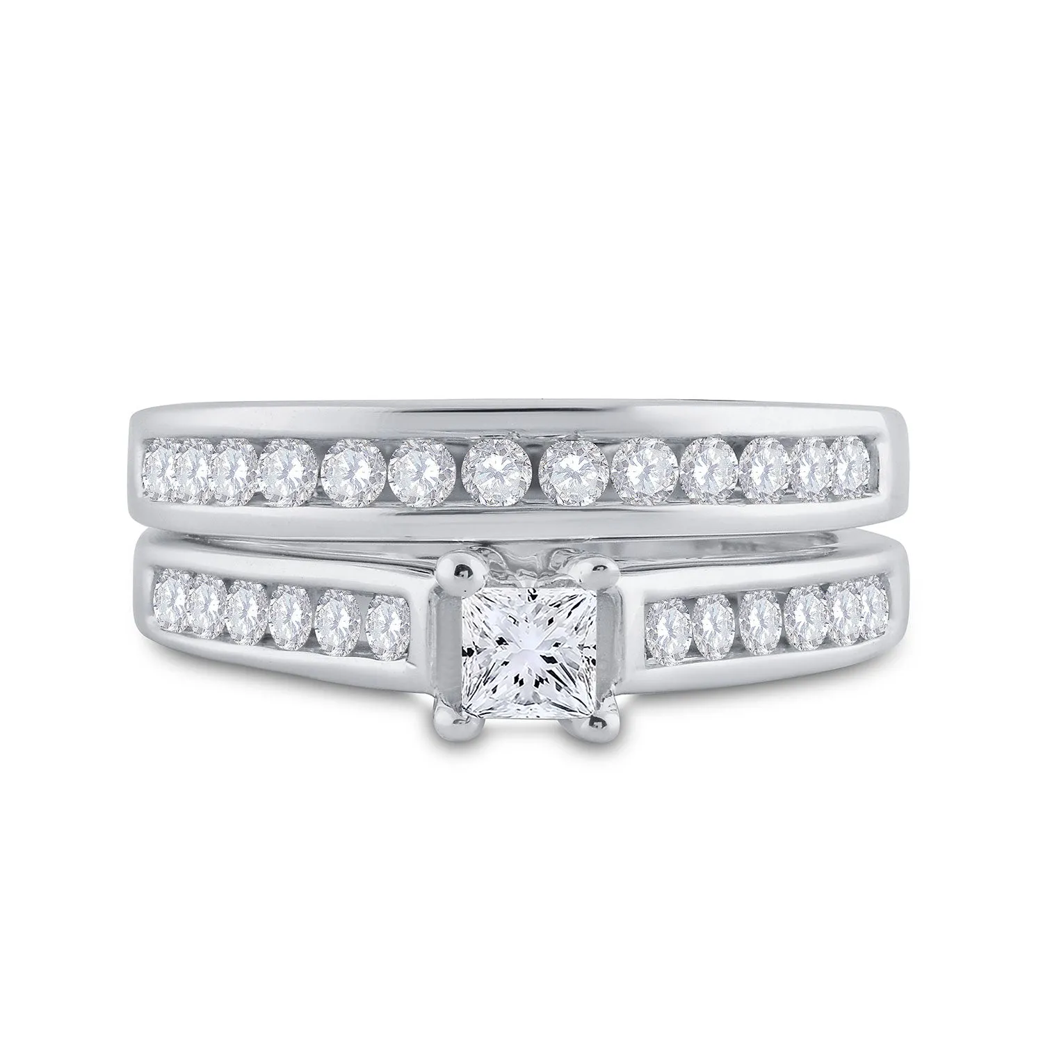 Keene Jewelers 14kt White Gold Princess Diamond Bridal Wedding Ring Band Set 1 Cttw Size 8