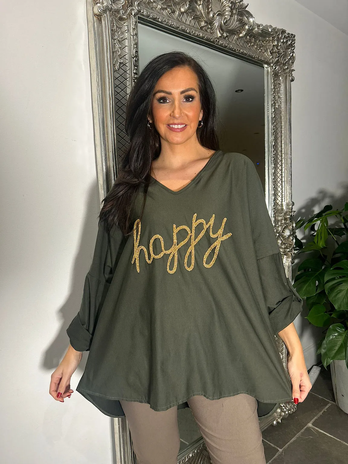 Khaki Sam Happy Slogan Sweatshirt