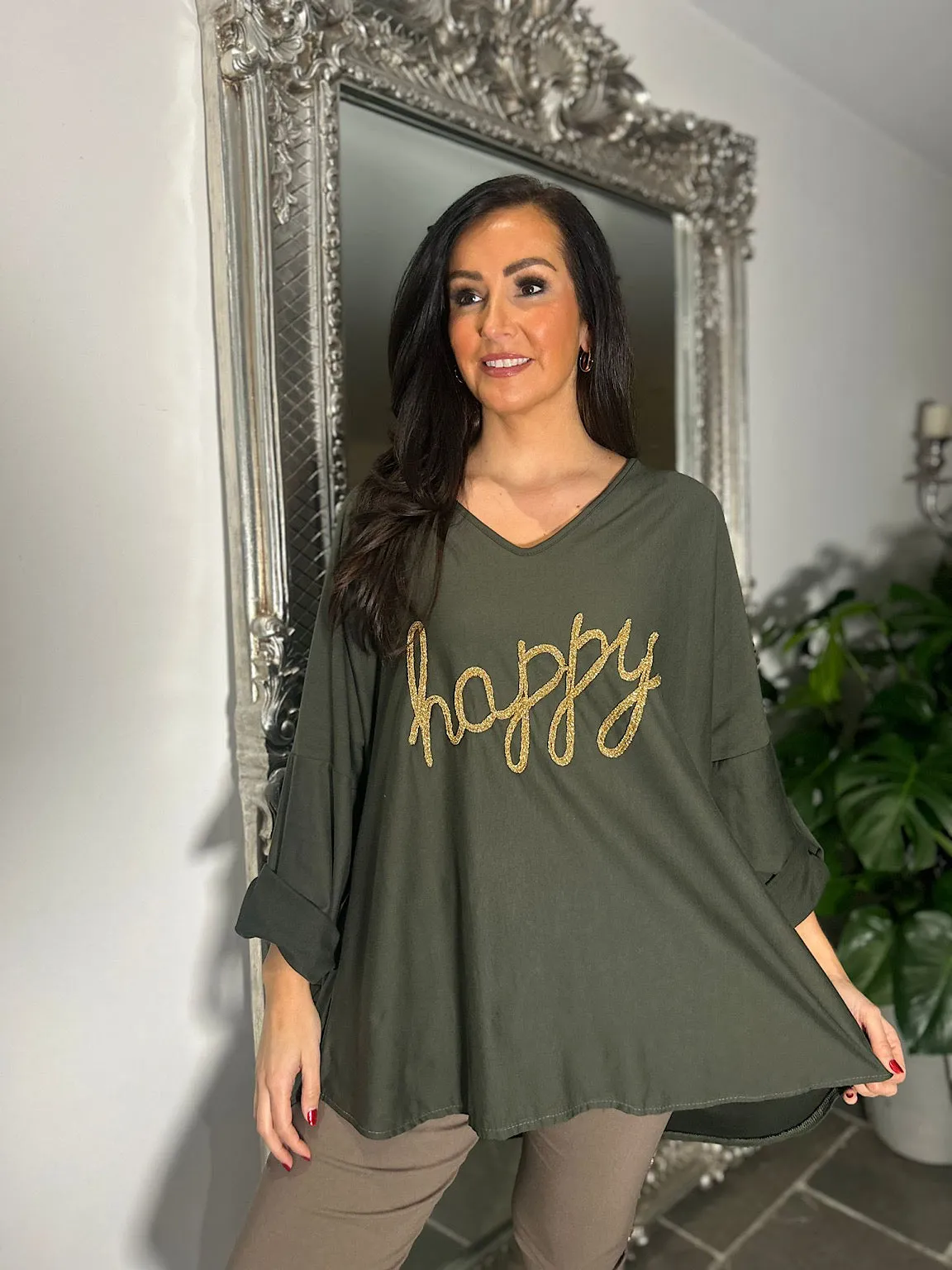 Khaki Sam Happy Slogan Sweatshirt