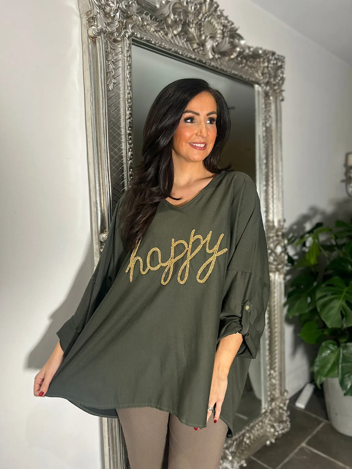 Khaki Sam Happy Slogan Sweatshirt