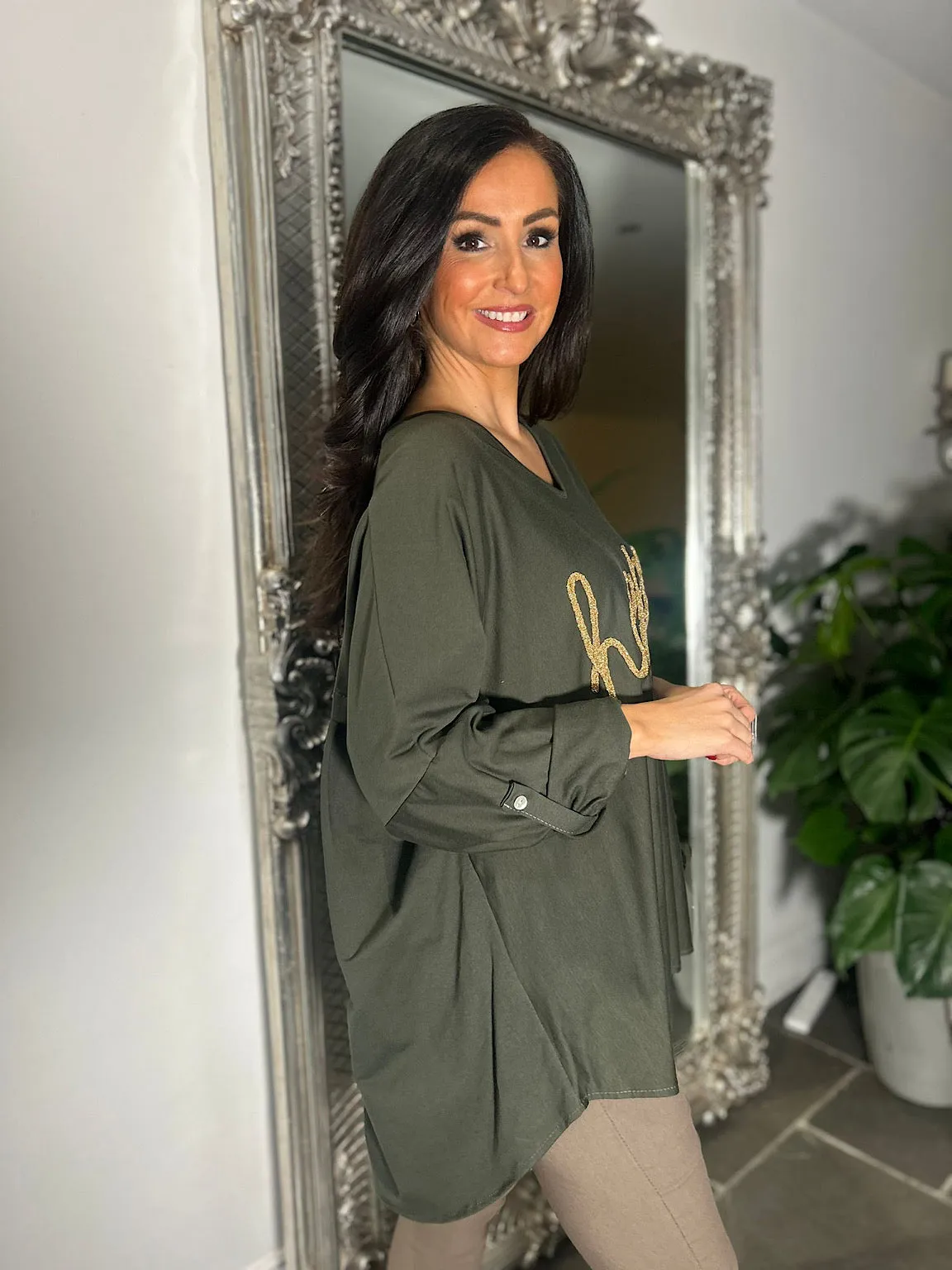 Khaki Sam Happy Slogan Sweatshirt