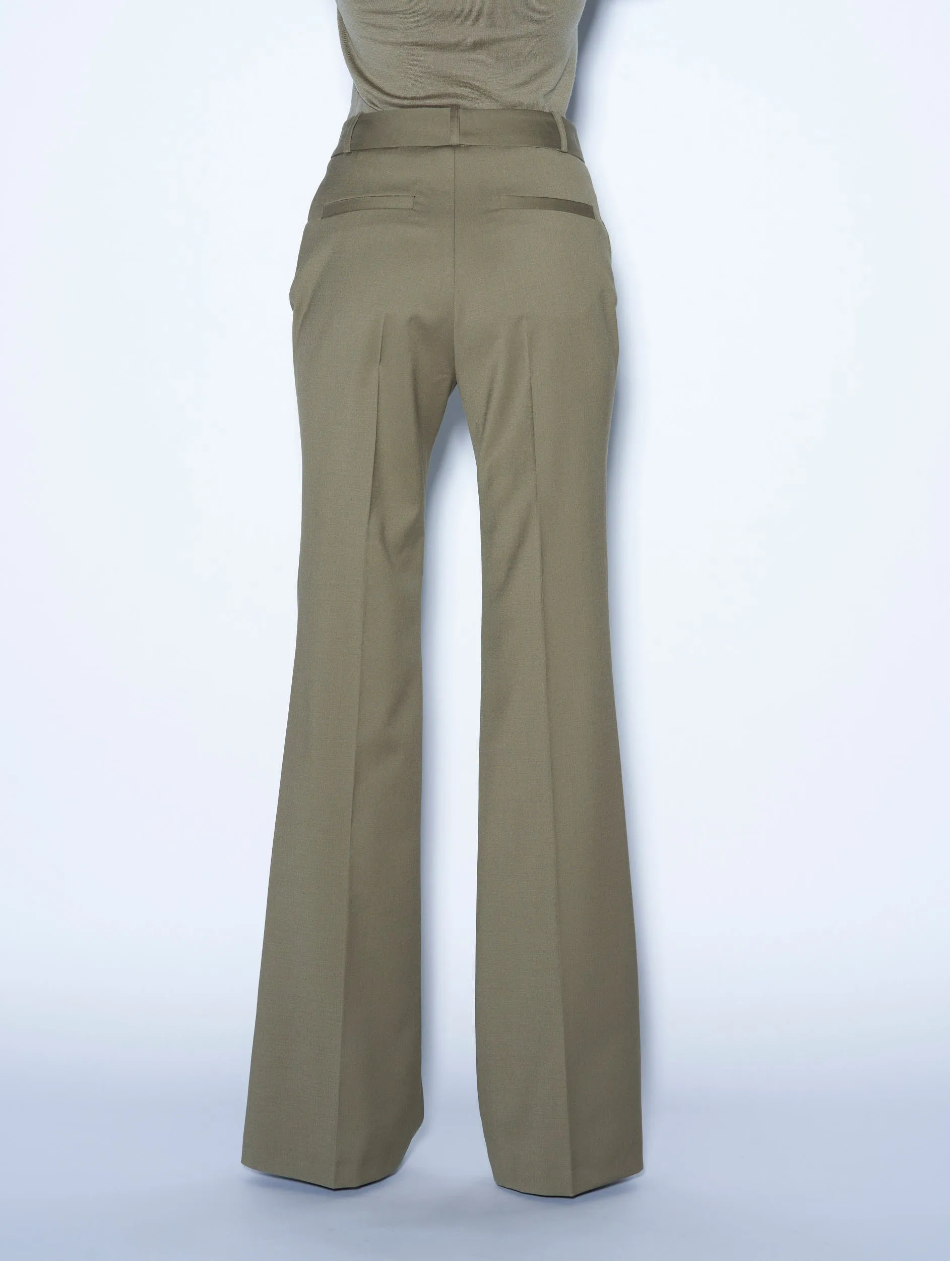 Khaki stretch wool flared trousers