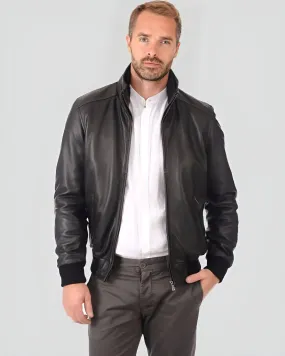 Kian Black Bomber Leather Jacket