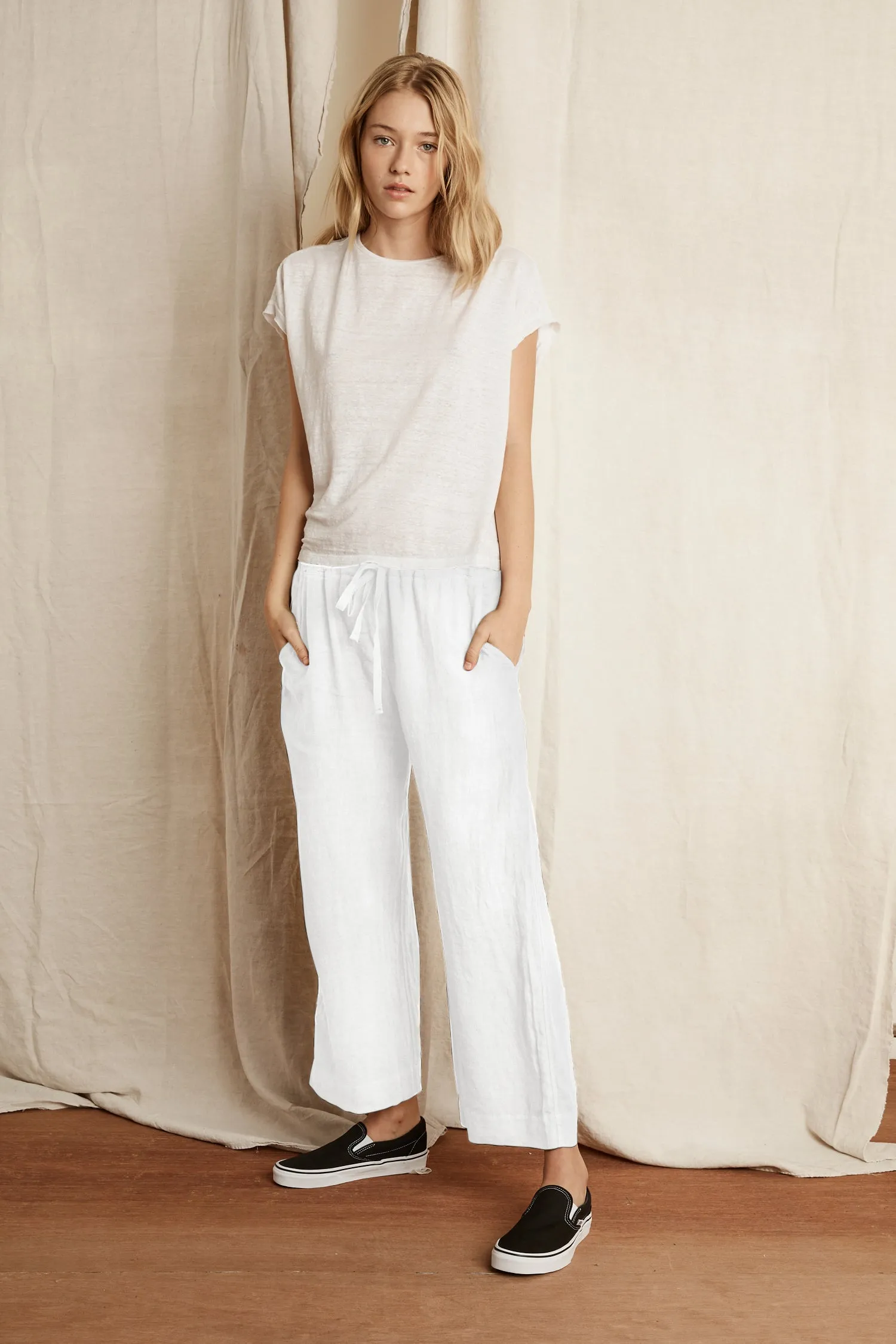 KORA WOVEN LINEN TROUSERS IN WHITE