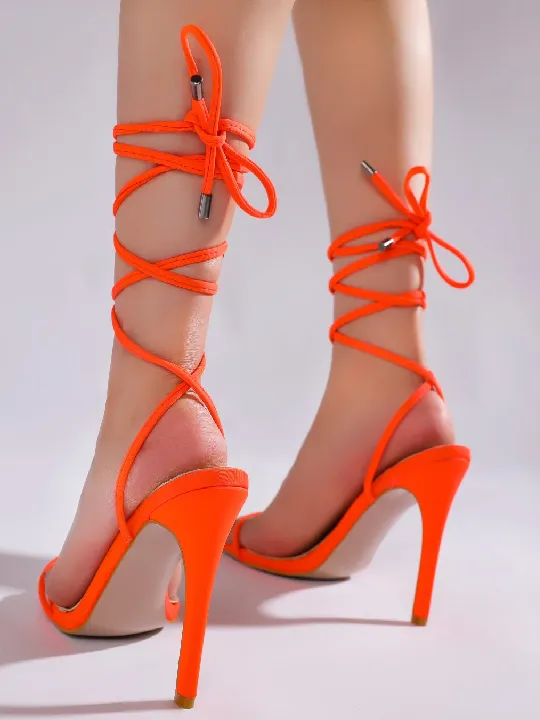 Lace Up High Heel Sandals - Round Toe Stilettos