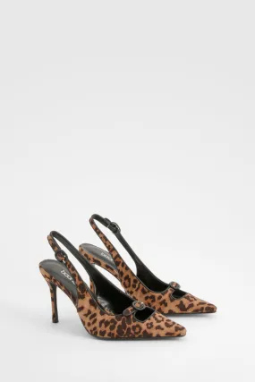 Leopard Contrast Binding Buckle Pumps