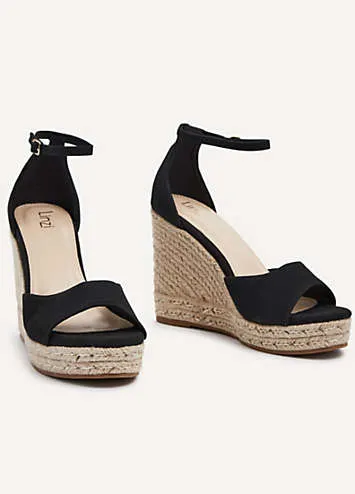 Gracio Black Ankle Strap Platform Wedges Kaleidoscope