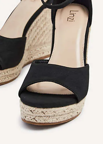 Gracio Black Ankle Strap Platform Wedges Kaleidoscope