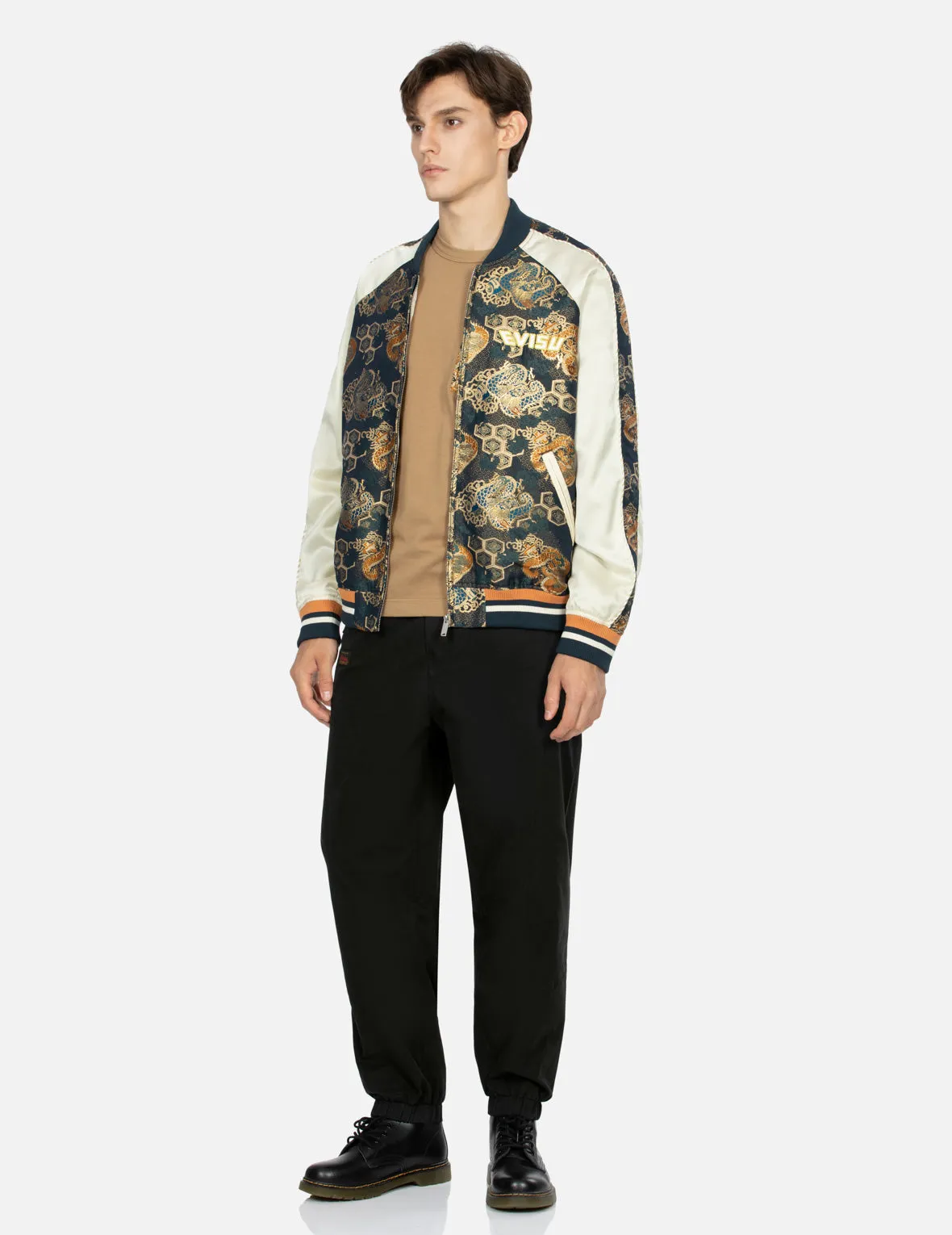 Logo Embroidery Brocade Fabric-blocking Loose Fit Jacket