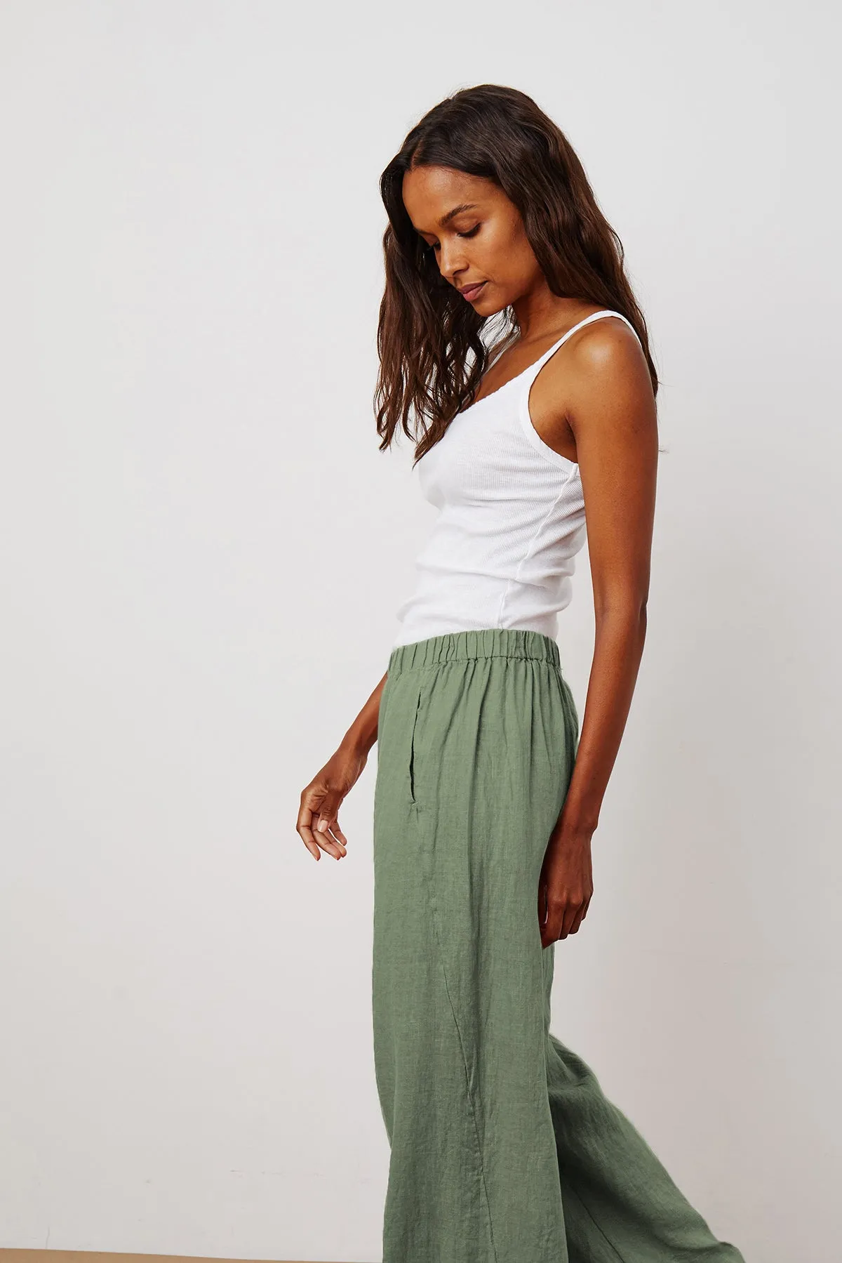 LOLA LINEN TROUSERS IN ALOE