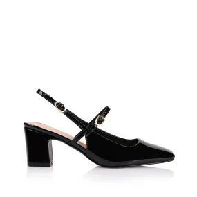 Lolita Slingback Block Heels - Black Patent