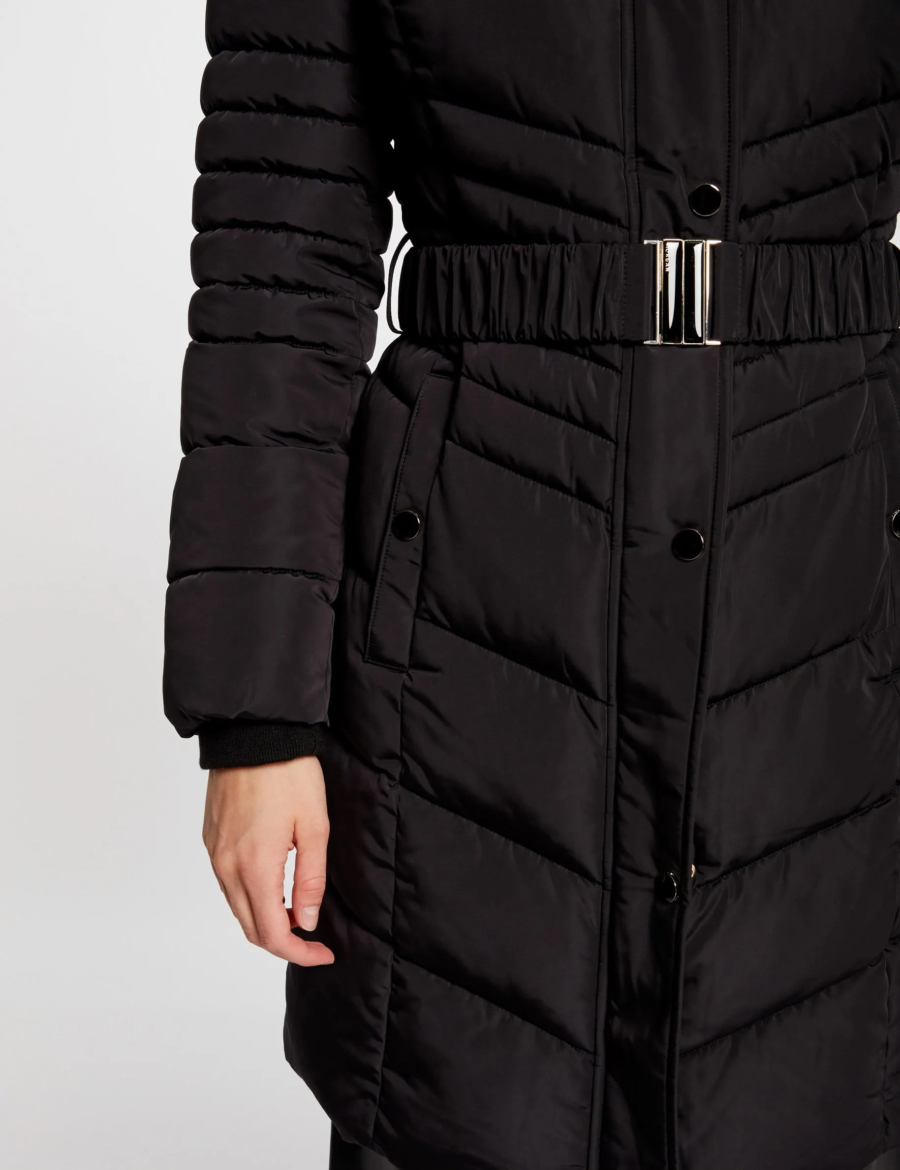 Long padded jacket with hood black women