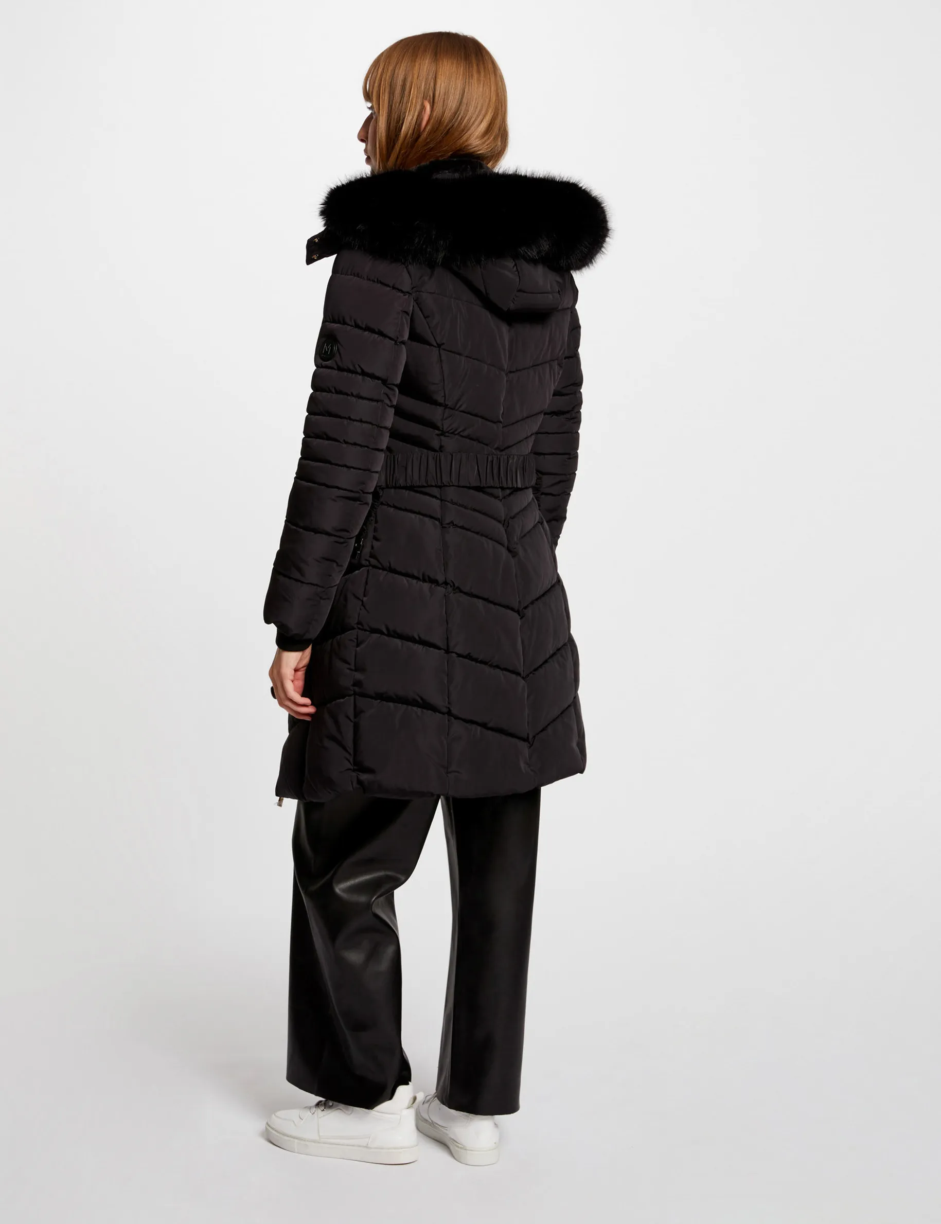 Long padded jacket with hood black women