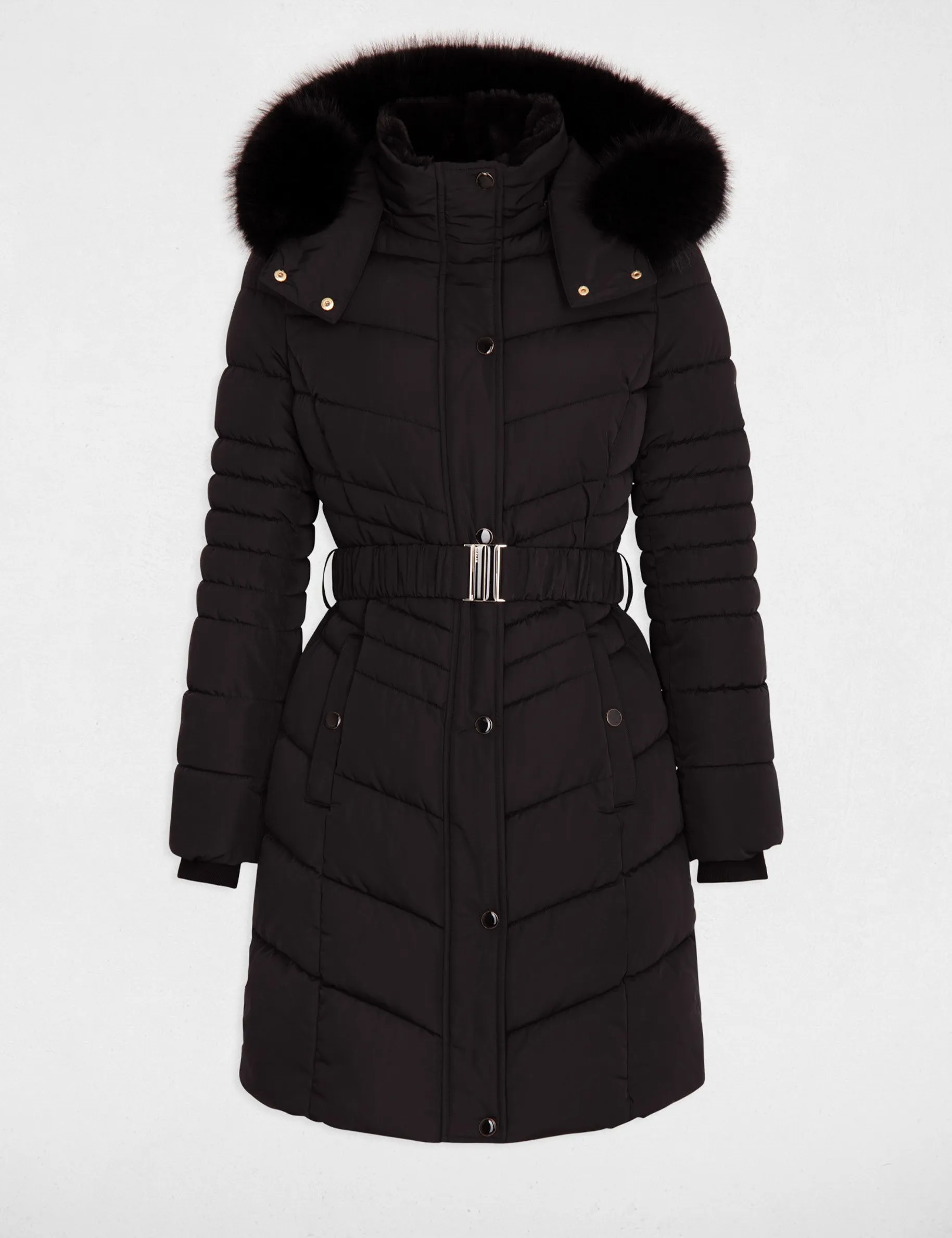 Long padded jacket with hood black women