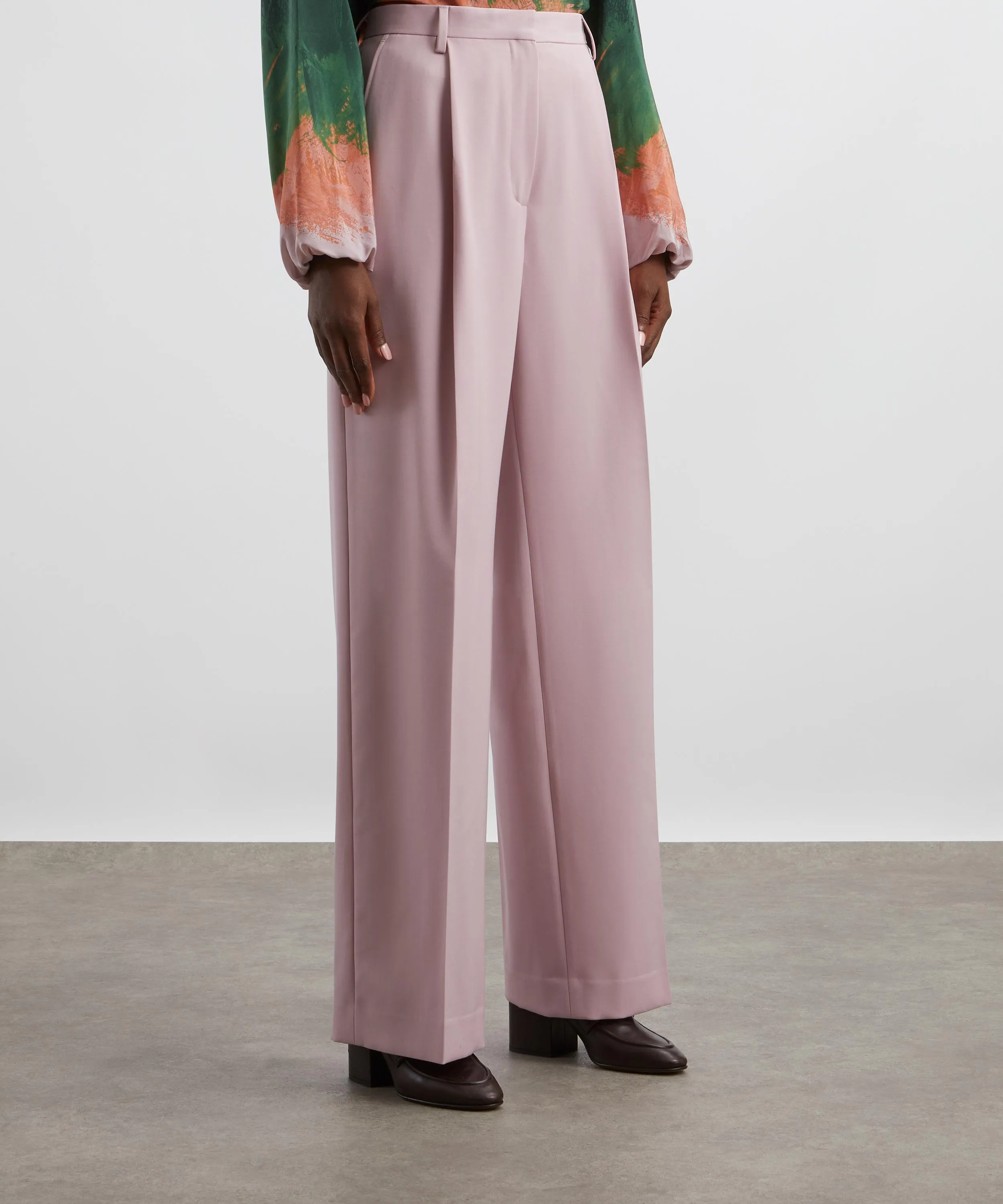 Loose Pleated Wool Gabardine Trousers