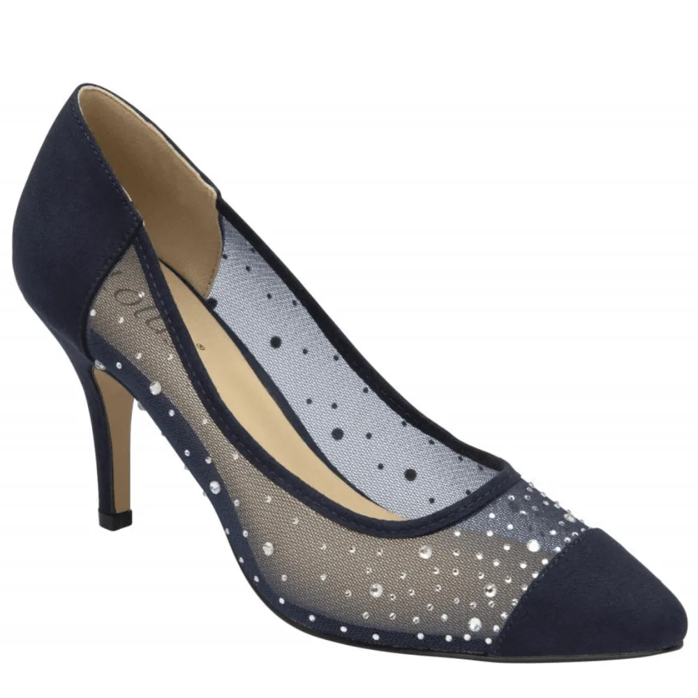 Lotus Ladies Maria Navy Diamante Court Heels