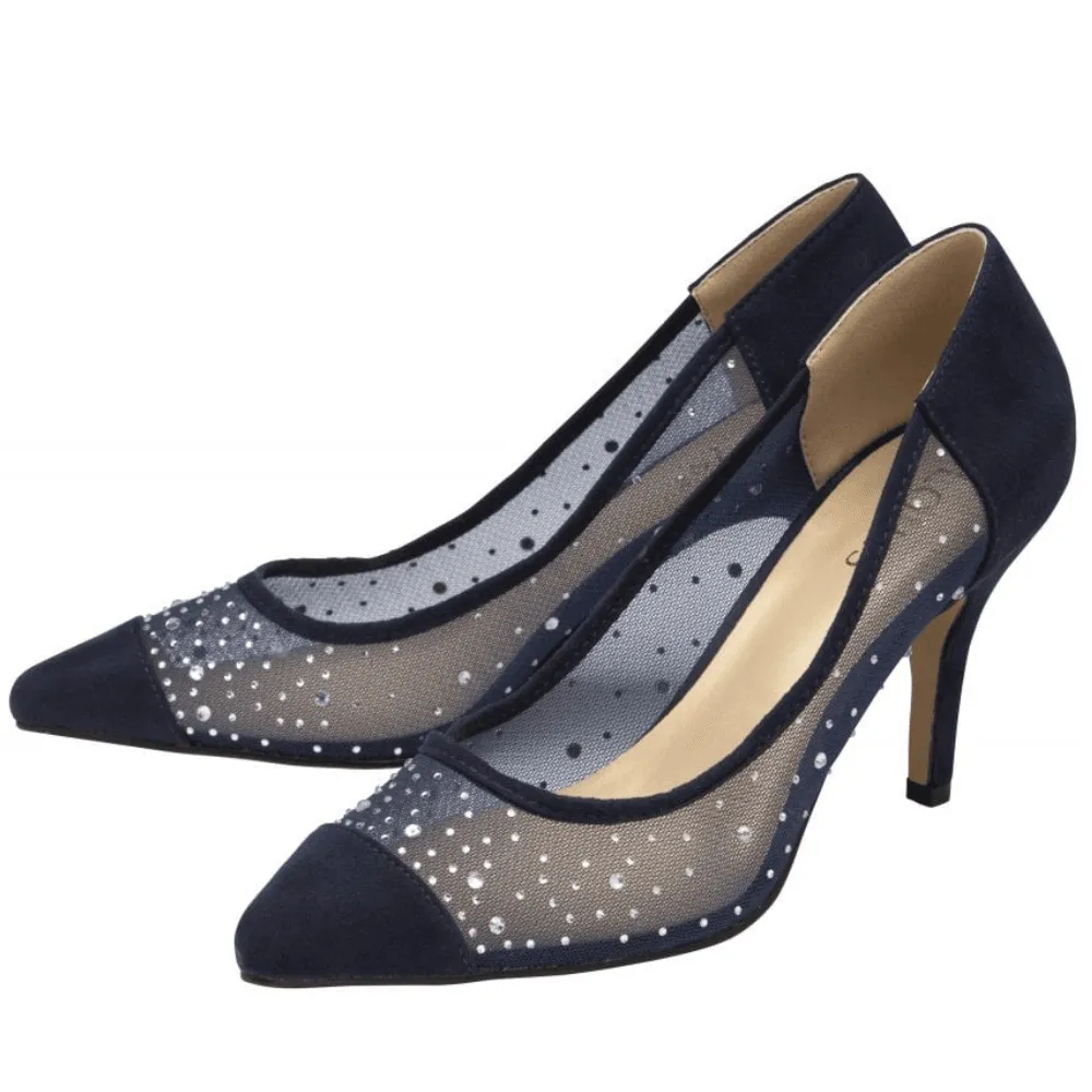 Lotus Ladies Maria Navy Diamante Court Heels