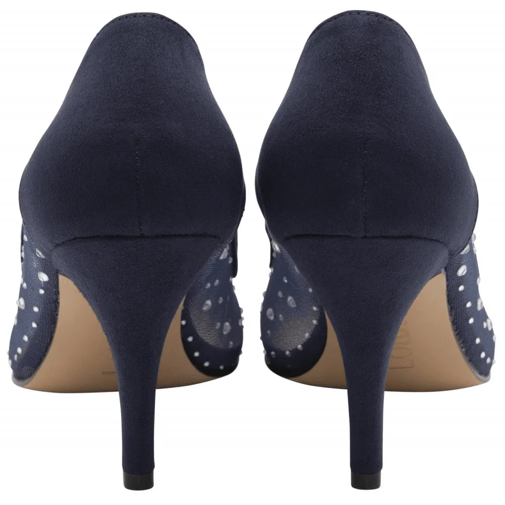 Lotus Ladies Maria Navy Diamante Court Heels