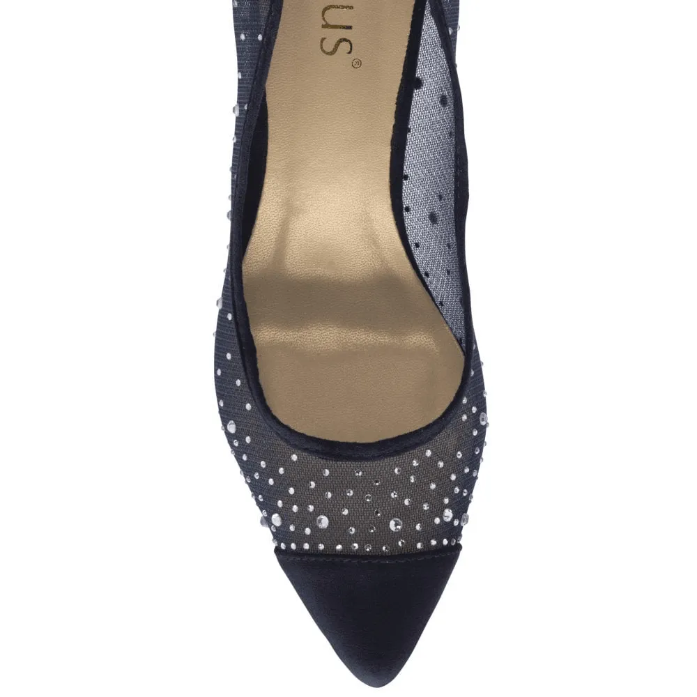 Lotus Ladies Maria Navy Diamante Court Heels