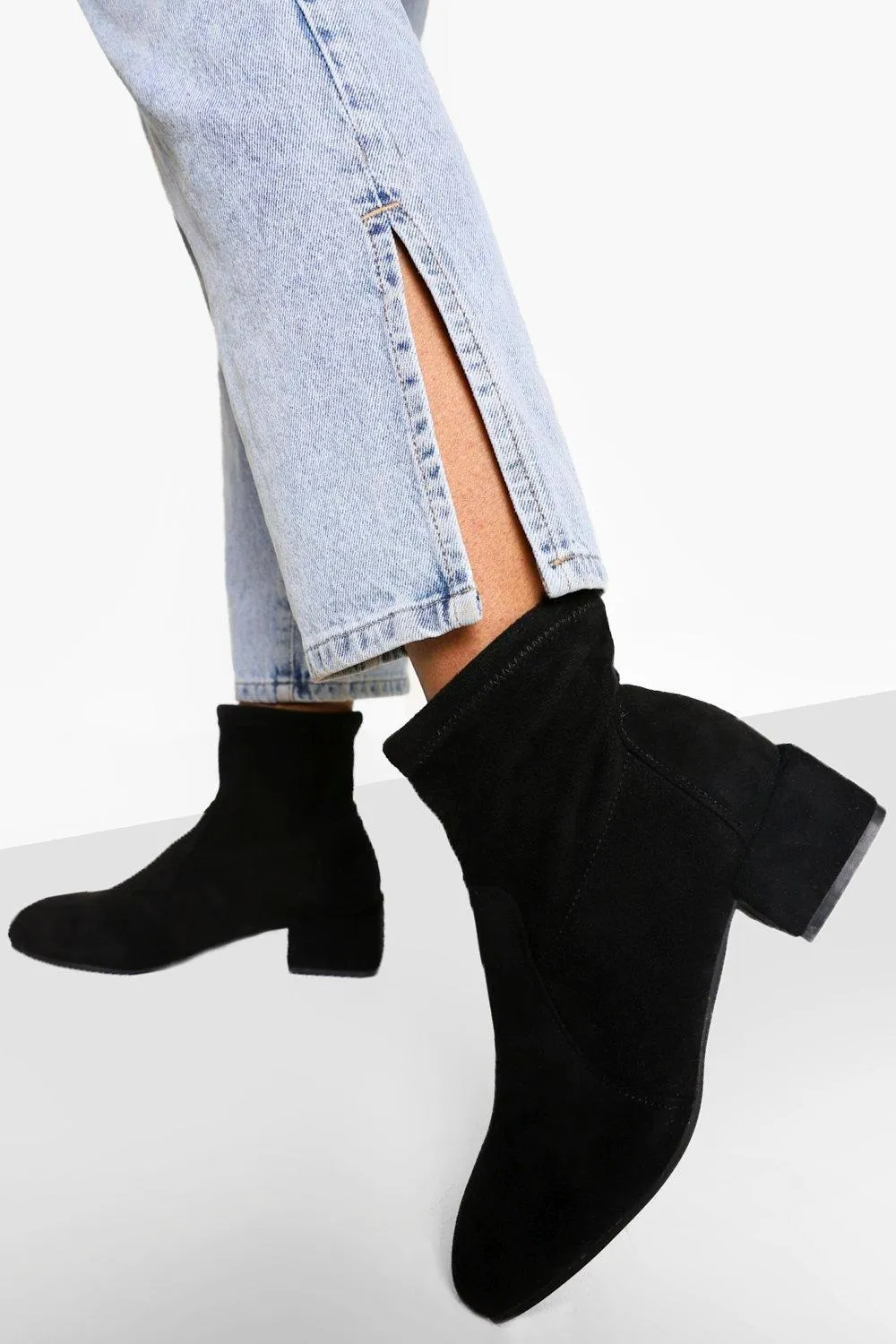 Low Block Heel Sock Boots