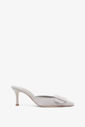 Manolo Blahnik Maysale 70 light grey suede mules