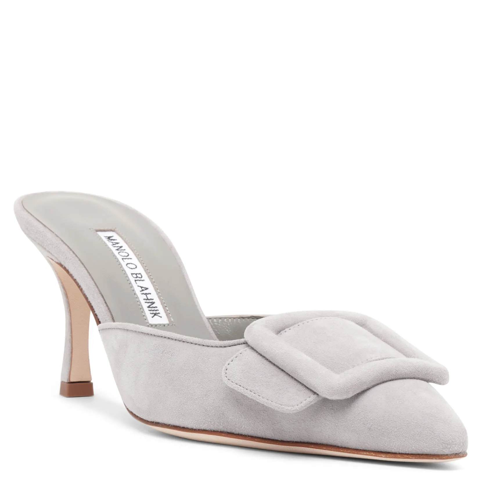 Manolo Blahnik Maysale 70 light grey suede mules