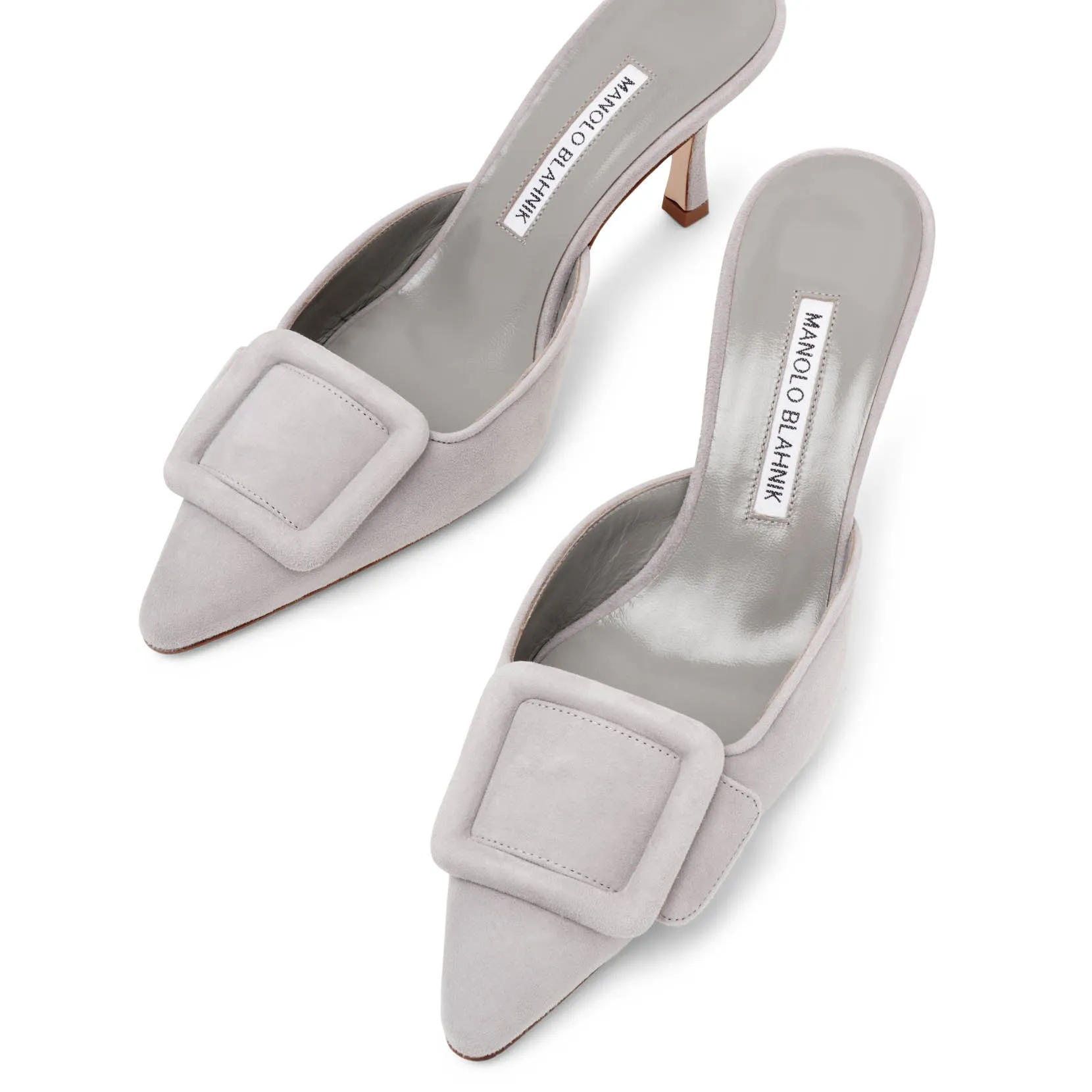 Manolo Blahnik Maysale 70 light grey suede mules