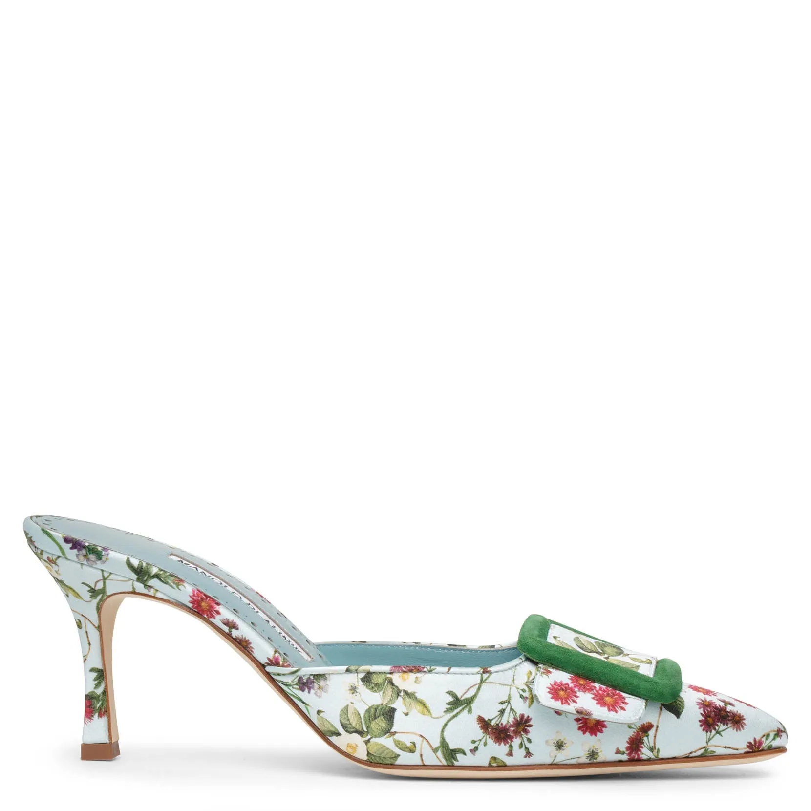 Manolo Blahnik Maysalebi 70 floral green mules