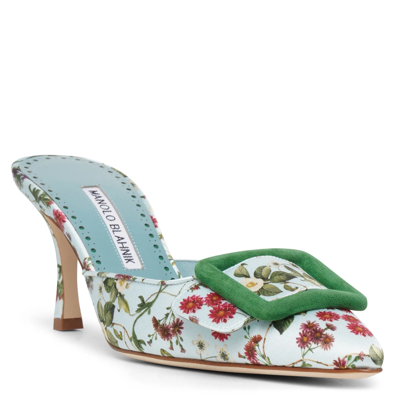 Manolo Blahnik Maysalebi 70 floral green mules