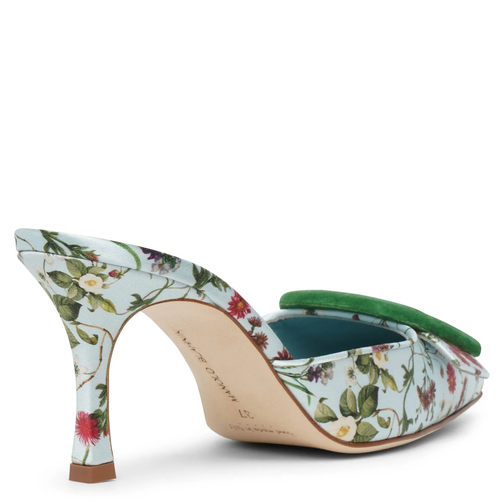 Manolo Blahnik Maysalebi 70 floral green mules