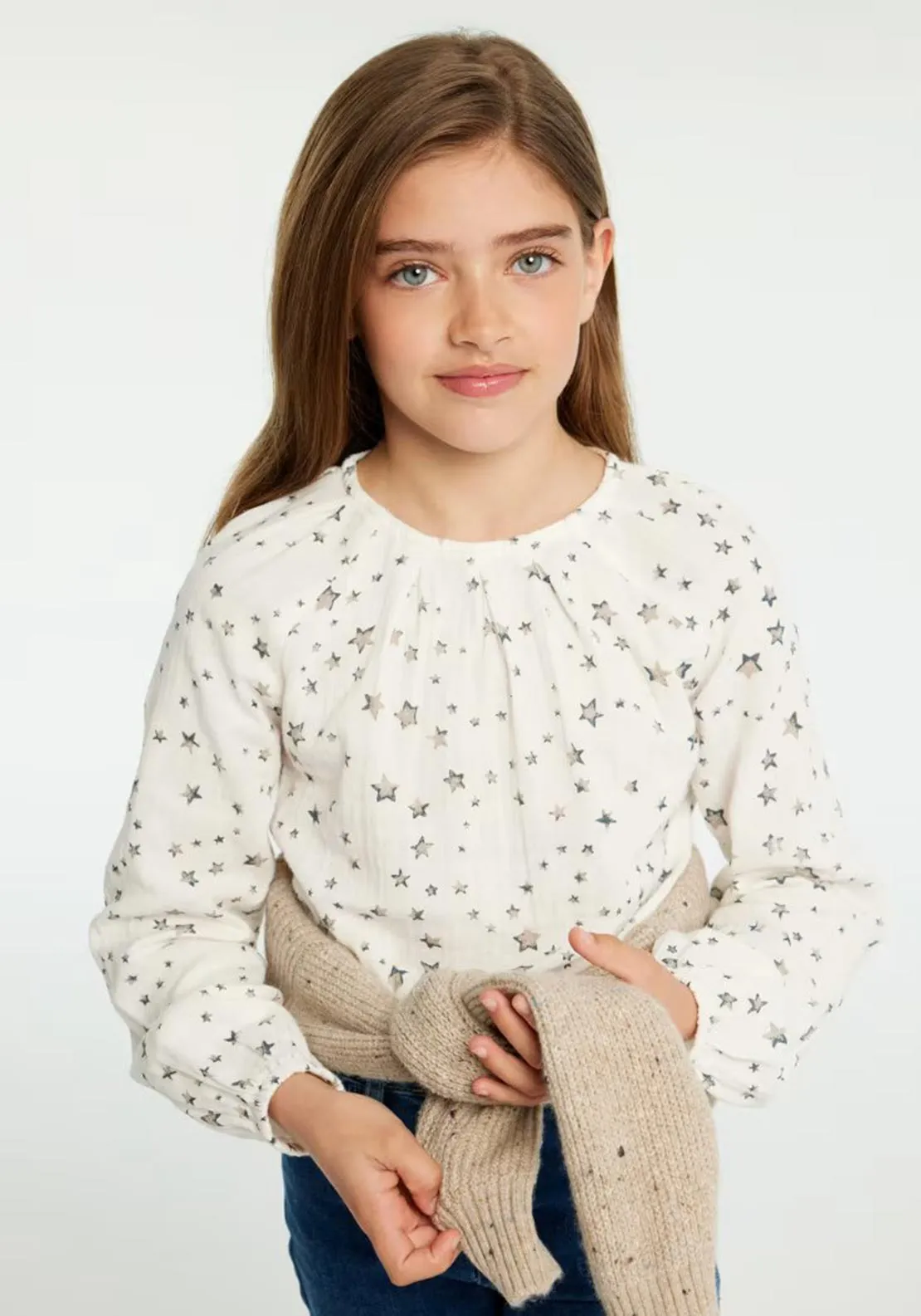 Mayoral Older Girl Star Print Blouse, Cream