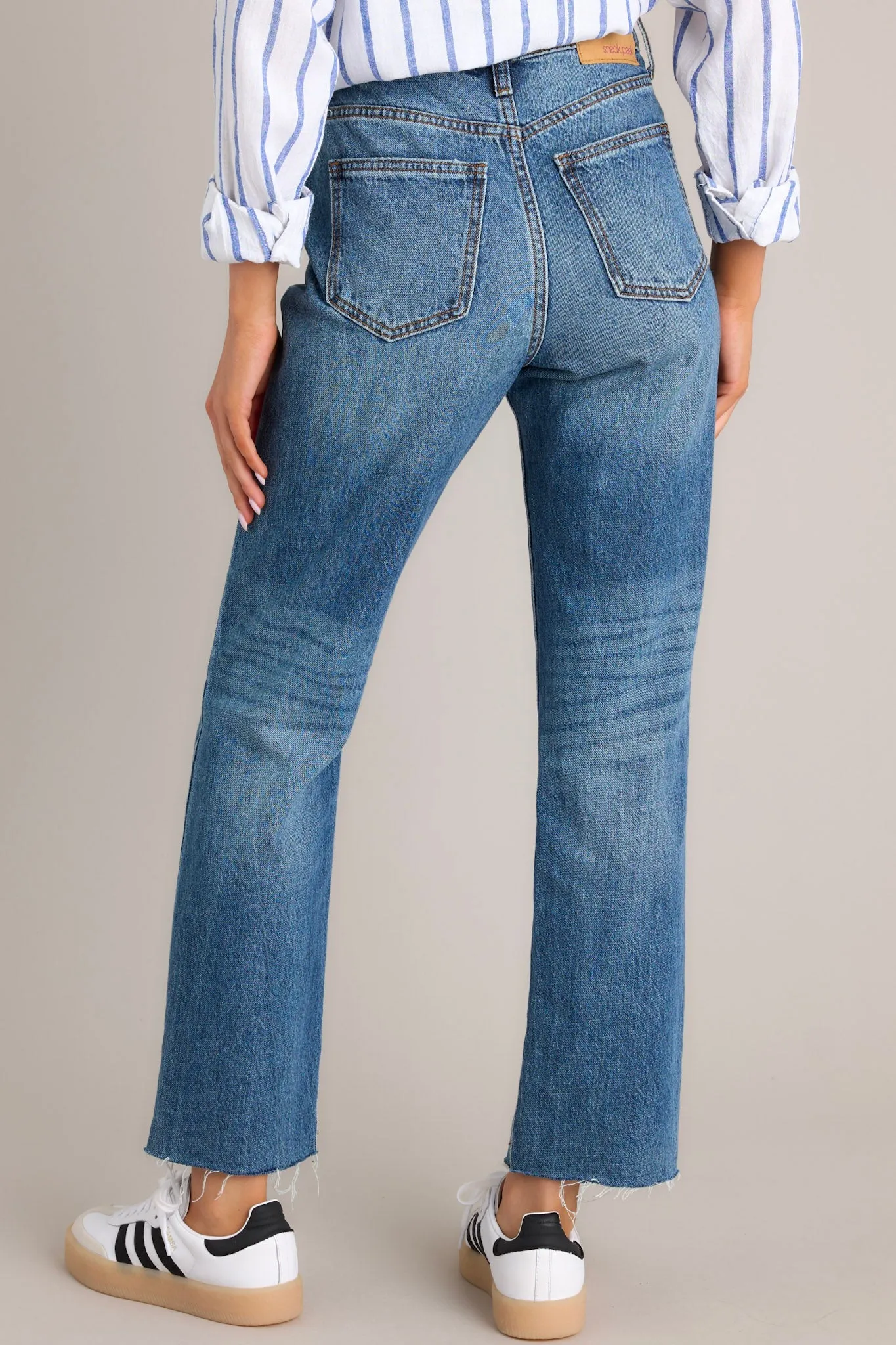 Medium Wash Raw Hem Straight Leg Jeans