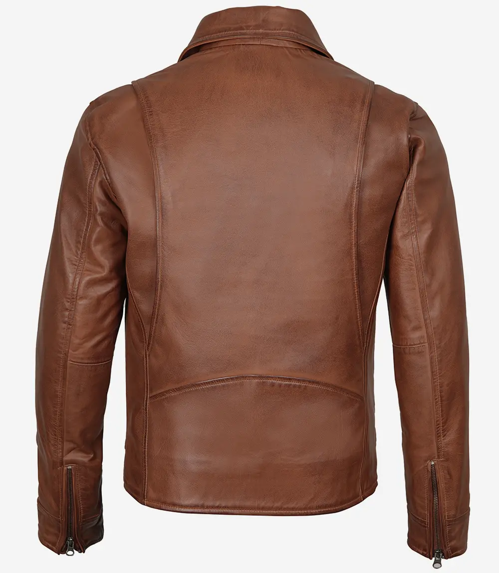 Mens Classic Shirt Collar Cognac Leather Jacket