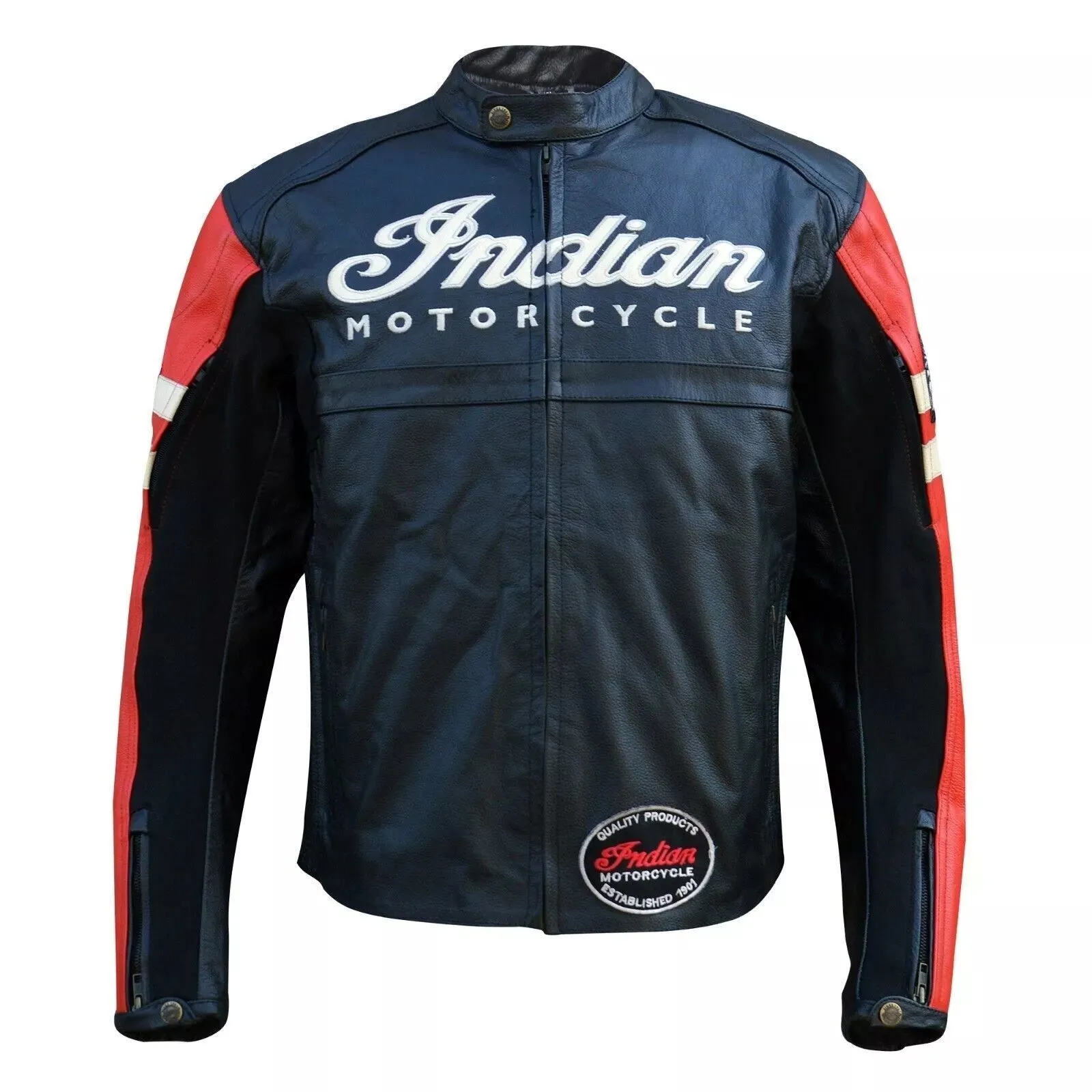 Men's Indian Motorcycle BLACK & RED Leather Jacket