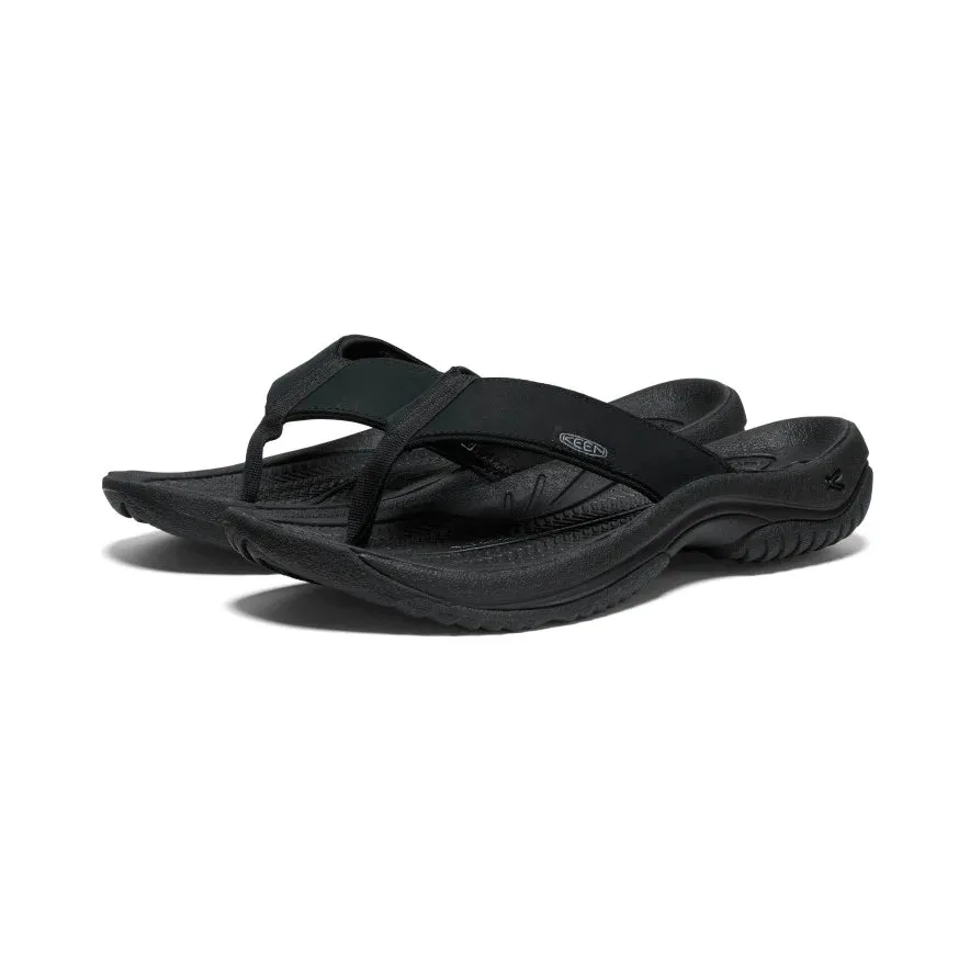  Men's Kona Leather Flip-Flop in Black/Steel Grey  