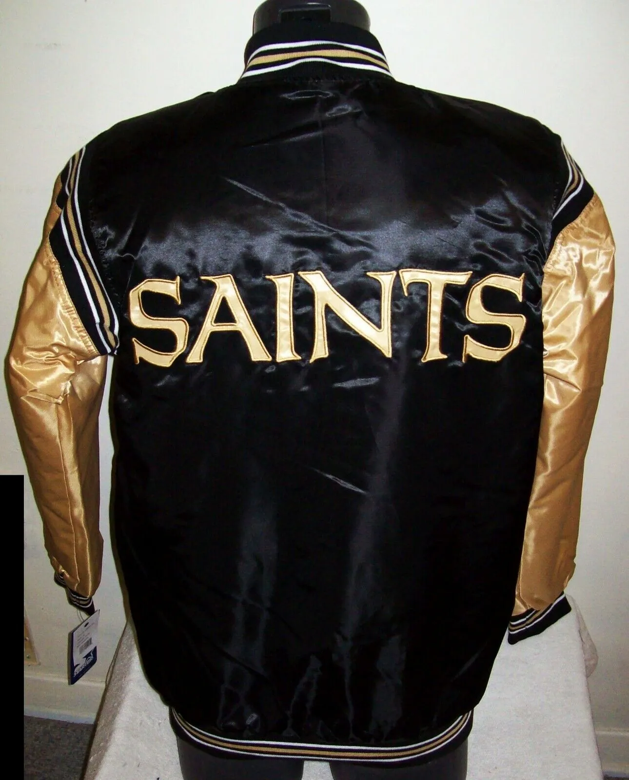 Men's Starter Black/Gold New Orleans Saints Enforcer Satin Full-Snap - Varsity Jacket